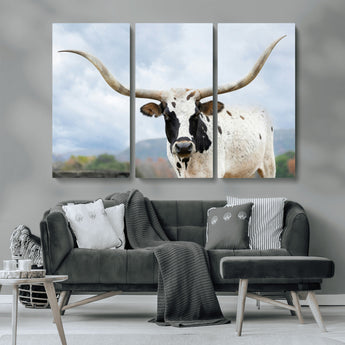 63592811-MGV-CV-36X24-Texas Longhorn Wall Art Canvas Print, Framed Western Rustic Art Picture Print, Farmhouse Decor Perfect Rustic Farmhouse Decor