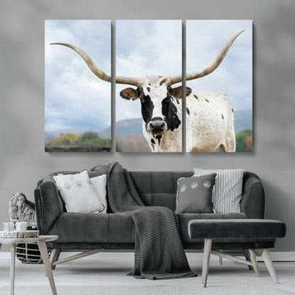 63592811-MGV-CV-36X24-Texas Longhorn Wall Art Canvas Print, Framed Western Rustic Art Picture Print, Farmhouse Decor Perfect Rustic Farmhouse Decor