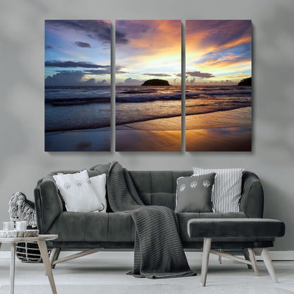 36714356-MGV-CV-36X24-Beach Sunset Wall Art Canvas Print, Framed Ocean Waves Art Picture Print, Tropical Seascape Perfect Coastal Serenity Decor Artwork