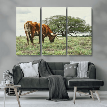 91866234-MGV-CV-36X24-Texas Longhorn Wall Art Canvas Print, Framed Rustic Ranch Art Picture Print, Western Cattle Perfect Rustic Farmhouse Decor Artwork