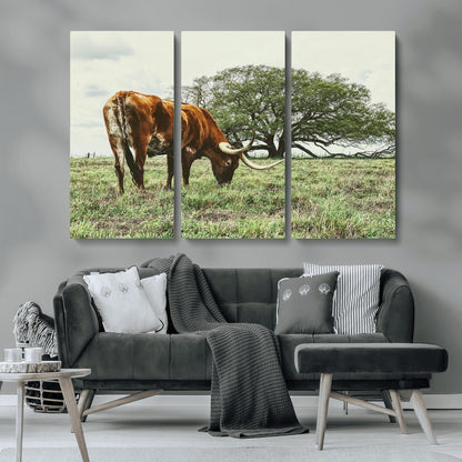91866234-MGV-CV-36X24-Texas Longhorn Wall Art Canvas Print, Framed Rustic Ranch Art Picture Print, Western Cattle Perfect Rustic Farmhouse Decor Artwork