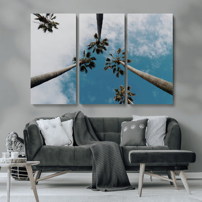 45236398-MGV-CV-36X24-Tropical Palm Trees Wall Art Canvas Print, Framed California Sky Art Picture Print, Minimalist Nature Perfect Coastal Minimalist