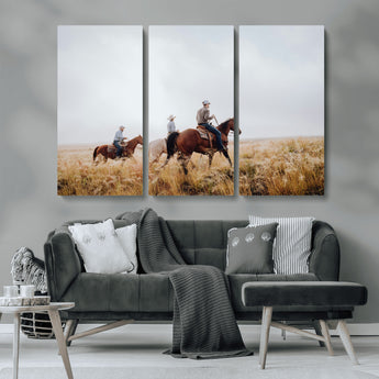 94723307-MGV-CV-36X24-Western Cowboys Wall Art Canvas Print, Framed Rustic Prairie Art Picture Print, Horseback Riding Perfect Rustic Western Decor