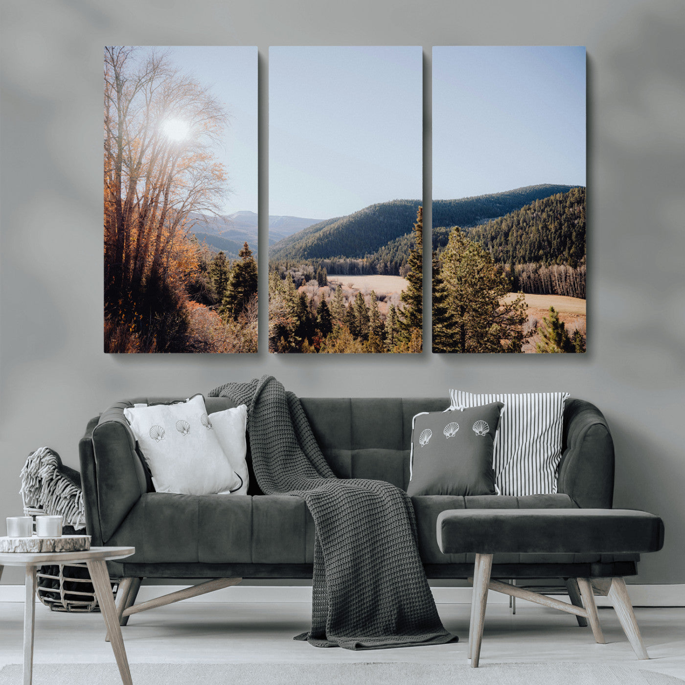 52941305-MGV-CV-36X24-Rustic Landscape Wall Art Canvas Print, Framed Serene Valley Art Picture Print, Pine Tree Horizon Perfect Rustic Cabin Decor