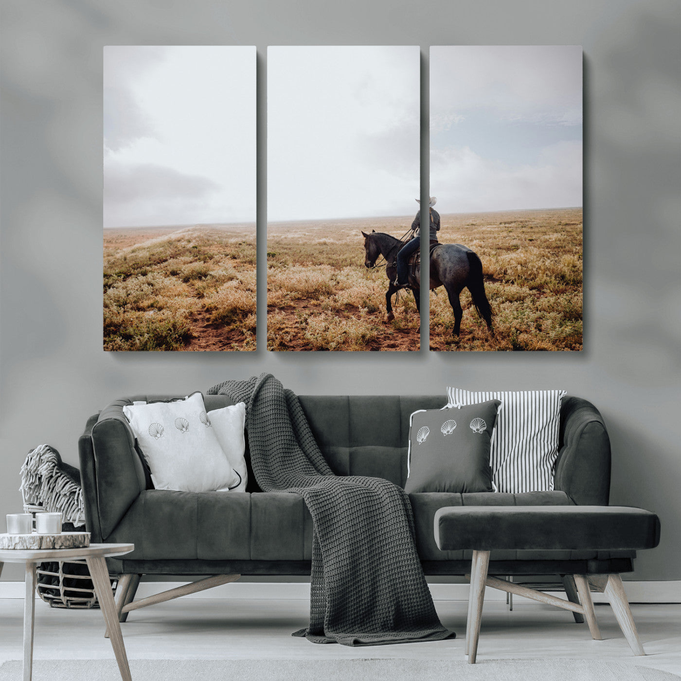 57597730-MGV-CV-36X24-Cowboy Wall Art Wall Art Canvas Print, Framed Western Canvas Art Picture Print, Rustic Ranch Scene Perfect Rustic Western Decor