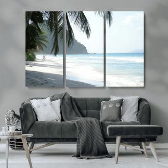 18311030-MGV-CV-36X24-Tropical Beach Wall Art Canvas Print, Framed Serene Ocean Art Picture Print, Palm Tree Shadows Perfect Tropical Coastal Decor