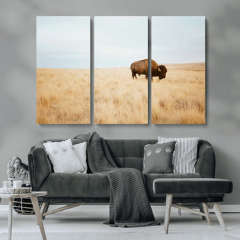 61392510-MGV-CV-36X24-Buffalo Wall Art Wall Art Canvas Print, Framed Western Wildlife Decor Art Picture Print, Rustic Farmhouse Art Perfect Rustic