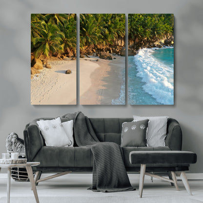 82312665-MGV-CV-36X24-Tropical Beach Wall Art Canvas Print, Framed Ocean Waves Art Picture Print, Palm Trees Perfect Coastal Minimalist Decor Artwork