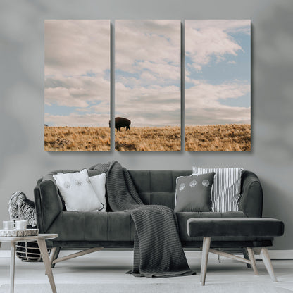 22754563-MGV-CV-36X24-Earthy Tones Wall Art Canvas Print, Framed Rustic Nature Art Picture Print, Solitary Buffalo Perfect Western Minimalist Decor