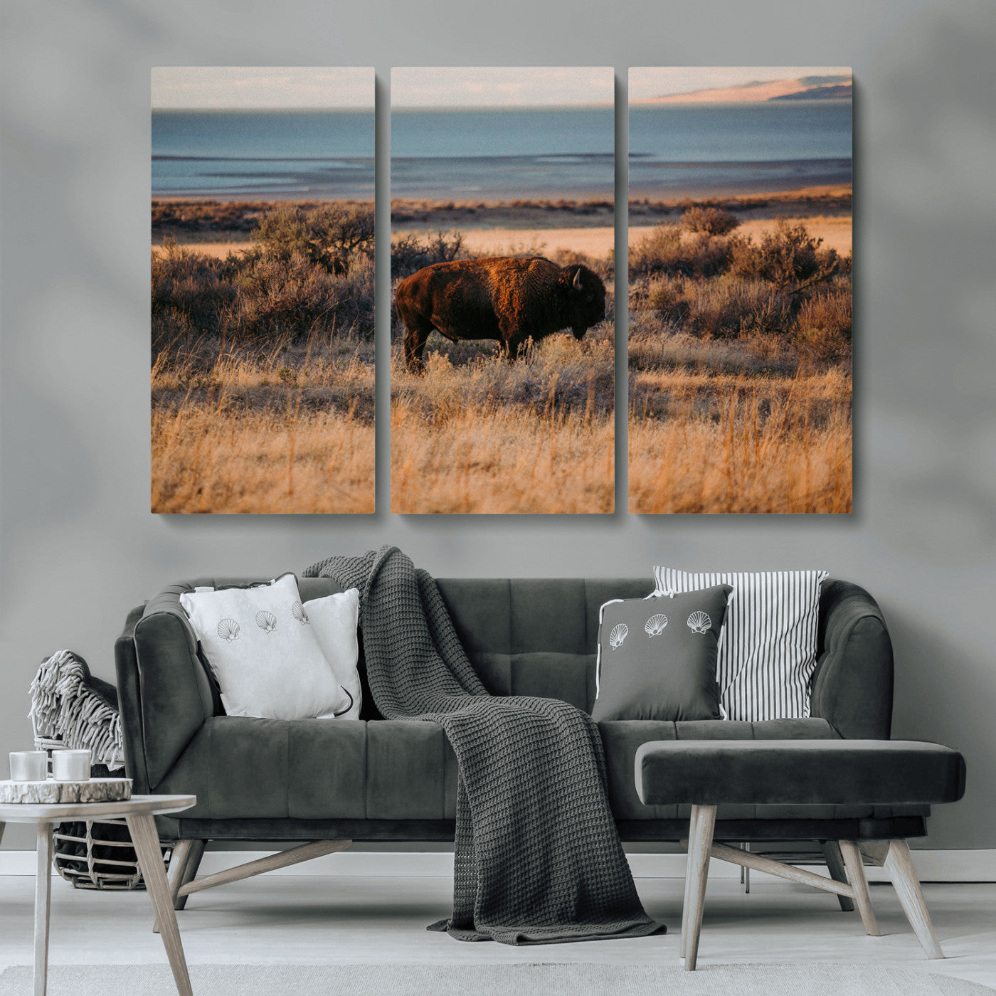 39509187-MGV-CV-36X24-Western Wildlife Wall Art Canvas Print, Framed Bison Art Picture Print, Golden Hour Perfect Western Rustic Decor Artwork