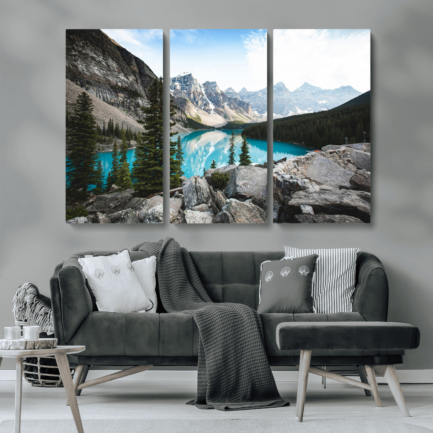 98014896-MGV-CV-36X24-Canadian Rockies Wall Art Canvas Print, Framed Mountain Landscape Art Picture Print, Turquoise Water Perfect Scandinavian