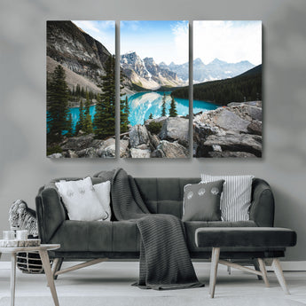 98014896-MGV-CV-36X24-Canadian Rockies Wall Art Canvas Print, Framed Mountain Landscape Art Picture Print, Turquoise Water Perfect Scandinavian