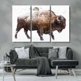 94261165-MGV-CV-36X24-Snowy Buffalo Wall Art Canvas Print, Framed Wildlife Photography Art Picture Print, Brown Tones Perfect Rustic Lodge Decor Decor