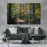 65810864-MGV-CV-36X24-Autumn Forest Wall Art Canvas Print, Framed Fall Woodland Art Picture Print, Golden Leaves Perfect Rustic Farmhouse Decor Artwork