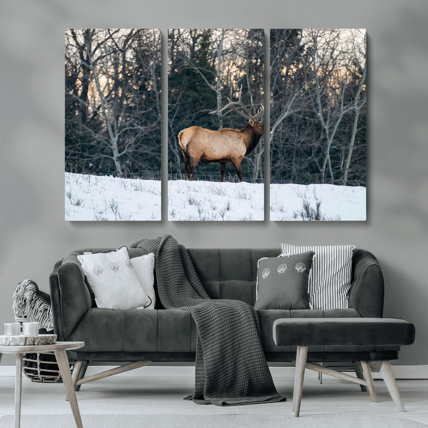 36533178-MGV-CV-36X24-Wild Elk Photography Wall Art Canvas Print, Framed Winter Wildlife Art Picture Print, Snowy Forest Perfect Rustic Lodge Decor
