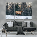 36533178-MGV-CV-36X24-Wild Elk Photography Wall Art Canvas Print, Framed Winter Wildlife Art Picture Print, Snowy Forest Perfect Rustic Lodge Decor