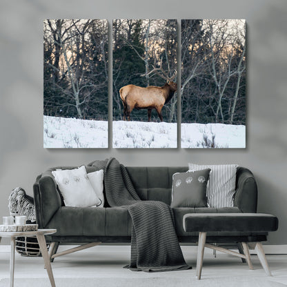 36533178-MGV-CV-36X24-Wild Elk Photography Wall Art Canvas Print, Framed Winter Wildlife Art Picture Print, Snowy Forest Perfect Rustic Lodge Decor