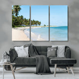 37858872-MGV-CV-36X24-Palm Tree Coast Wall Art Canvas Print, Framed Island Getaway Art Picture Print, Crystal Blue Water Perfect Tropical Coastal Decor