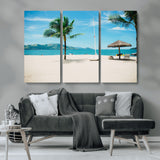 42623350-MGV-CV-36X24-Tropical Beach Wall Art Canvas Print, Framed Palm Tree Art Picture Print, Ocean View Perfect Tropical Coastal Decor Artwork