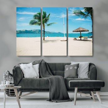 42623350-MGV-CV-36X24-Tropical Beach Wall Art Canvas Print, Framed Palm Tree Art Picture Print, Ocean View Perfect Tropical Coastal Decor Artwork