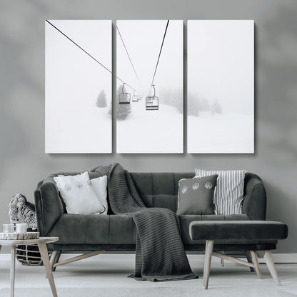 20216390-MGV-CV-36X24-Ski Lift Wall Art Canvas Print, Framed Snowy Landscape Art Picture Print, Alpine Adventure Perfect Nordic Minimalist Decor Artwork