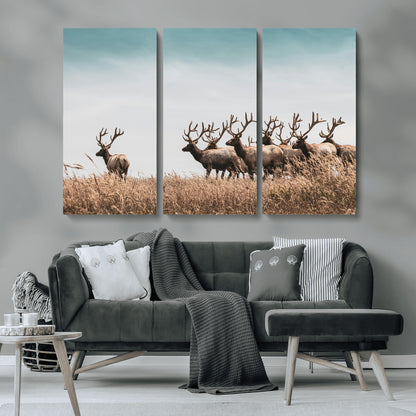 81594705-MGV-CV-36X24-Elk Herd Wall Art Canvas Print, Framed Wildlife Photography Art Picture Print, Rustic Nature Print Perfect Rustic Wildlife Decor