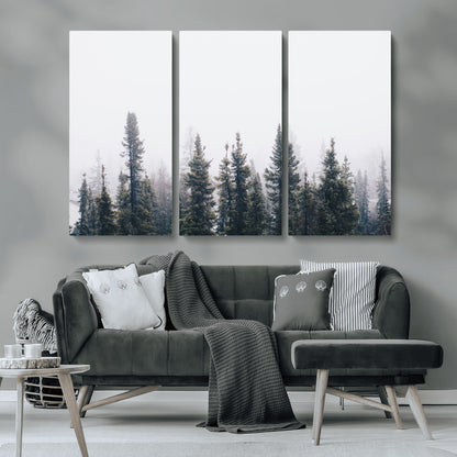 42364796-MGV-CV-36X24-Foggy Forest Wall Art Canvas Print, Framed Misty Pines Art Picture Print, Moody Woodland Perfect Scandinavian Minimalist Decor