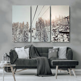 91534512-MGV-CV-48X32-3P-Frosty Pines Wall Art Canvas Print, Framed Cozy Cabin View Art Picture Print, Ski Lift Ride Perfect Rustic Lodge Decor Artwork