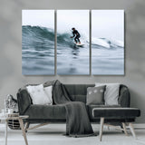 11693607-MGV-CV-36X24-Surfer on Wave Wall Art Canvas Print, Framed Ocean Adventure Art Picture Print, Motion Blur Water Perfect Coastal Adventure Decor