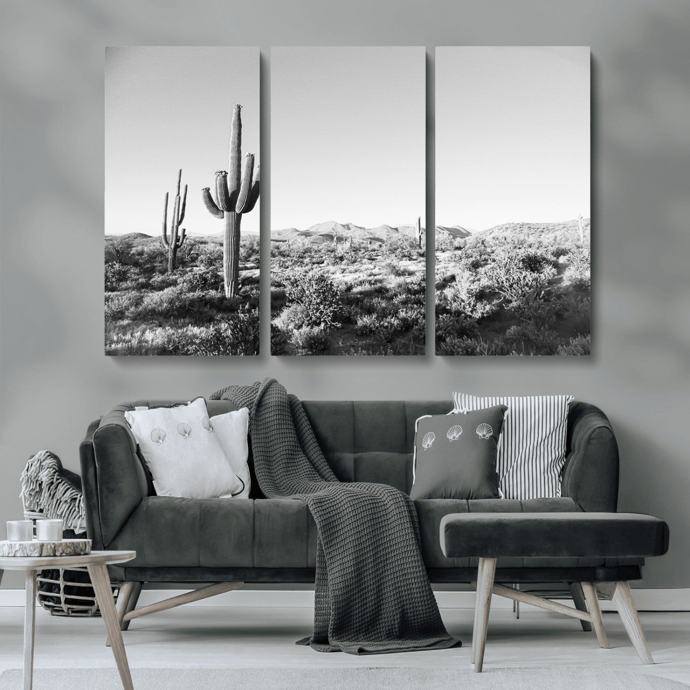 85205054-MGV-CV-36X24-Saguaro Cactus Wall Art Canvas Print, Framed Monochrome Landscape Art Picture Print, Scenic Arizona View Perfect Minimalist