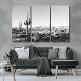 85205054-MGV-CV-36X24-Saguaro Cactus Wall Art Canvas Print, Framed Monochrome Landscape Art Picture Print, Scenic Arizona View Perfect Minimalist