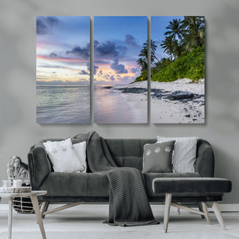 75045485-MGV-CV-36X24-Tropical Beach Wall Art Canvas Print, Framed Sunset Glow Art Picture Print, Palm Tree Coast Perfect Tropical Coastal Decor Artwork