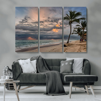 62574547-MGV-CV-36X24-Tropical Storm Wall Art Canvas Print, Framed Moody Beach Art Picture Print, Dramatic Sky Perfect Tropical Coastal Decor Artwork