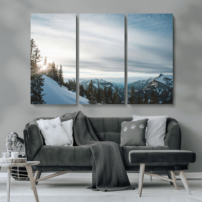 55564749-MGV-CV-36X24-Snowy Mountains Wall Art Canvas Print, Framed Alpine Landscape Art Picture Print, Frosty Peaks Perfect Nordic Minimalist Decor
