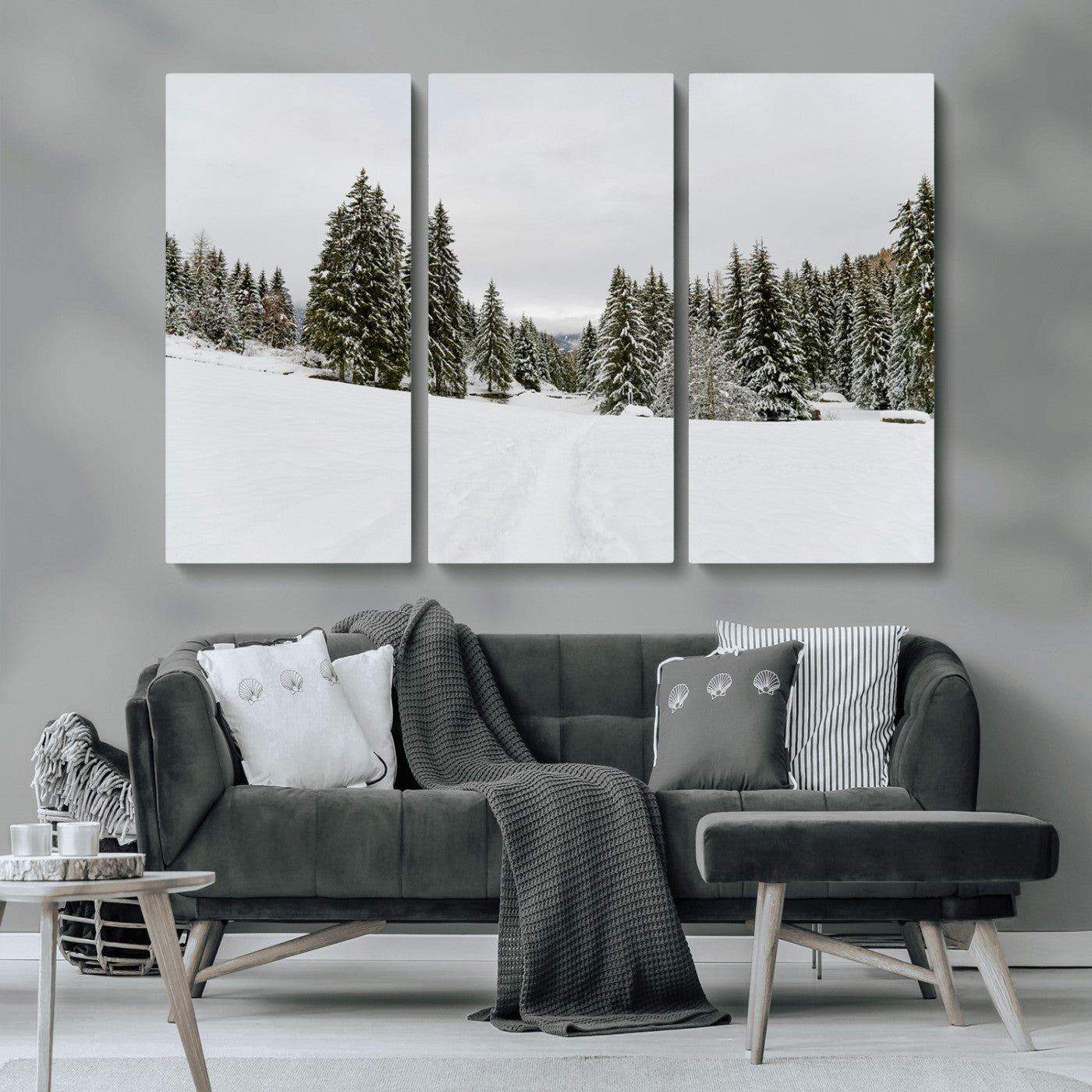 24581417-MGV-CV-36X24-Frosty Pines Wall Art Canvas Print, Framed Silent Snowfall Art Picture Print, Cozy Cabin Vibes Perfect Nordic Minimalist Decor