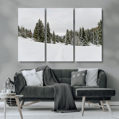 24581417-MGV-CV-36X24-Frosty Pines Wall Art Canvas Print, Framed Silent Snowfall Art Picture Print, Cozy Cabin Vibes Perfect Nordic Minimalist Decor