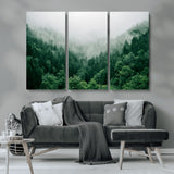 45265379-MGV-CV-36X24-Misty Forest Wall Art – Green Mountain Pine Tree Landscape Canvas Print, Nature Photography Artwork Home Decor for Bedroom, Living