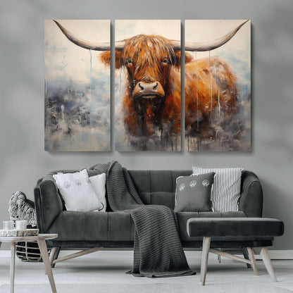 X61001-MGV-CV-36X24-Scottish Highland Wall Art Canvas Print, Framed Longhorn Art Picture Print, Western Cow Perfect Farmhouse Decor Artwork