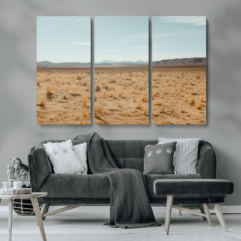 55918919-MGV-CV-36X24-Desert Landscape Wall Art – Golden Grass Plains and Mountain Horizon Canvas Print, Southwest Nature Photography Decor for Living