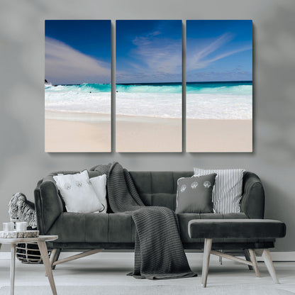 55017356-MGV-CV-36X24-Ocean Beach Wall Art – Turquoise Wave and White Sand Shoreline Canvas Print, Coastal Seascape Photography Decor for Living Room,