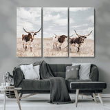 65621083-MGV-CV-36X24-Texas Longhorn Wall Art – Rustic Western Cattle Canvas Print, Southwestern Ranch Photography Decor for Living Room, Office,