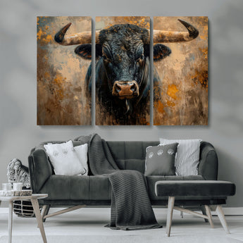 91615410-MGV-CV-36X24-Bull Wall Art – Rustic Western Longhorn Canvas Print, Powerful Abstract Animal Painting, Farmhouse Ranch Decor for Living Room,