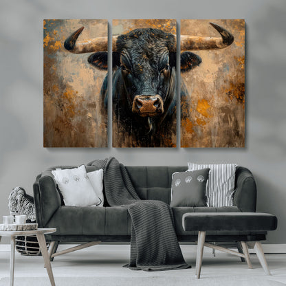 91615410-MGV-CV-36X24-Bull Wall Art – Rustic Western Longhorn Canvas Print, Powerful Abstract Animal Painting, Farmhouse Ranch Decor for Living Room,