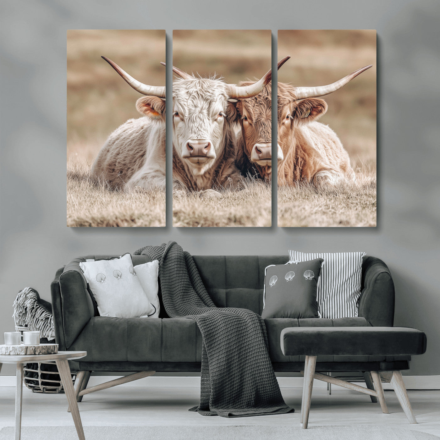 38651722-MGV-CV-36X24-Cow Wall Art – Rustic Longhorn Pair Canvas Print, Western Farmhouse Animal Painting, Country Ranch Decor for Living Room, Bedroom,