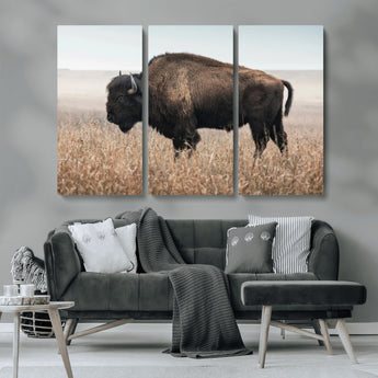 69909079-MGV-CV-36X24-Bison Wall Art – Majestic Buffalo Canvas Print in Prairie Grasslands, Rustic Western Animal Painting, Farmhouse Ranch Decor for