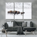 61161423-MGV-CV-36X24-Running Bison Herd Wall Art – Winter Buffalo Canvas Print, Wildlife Photography Decor for Rustic Living Room, Farmhouse, Lodge,