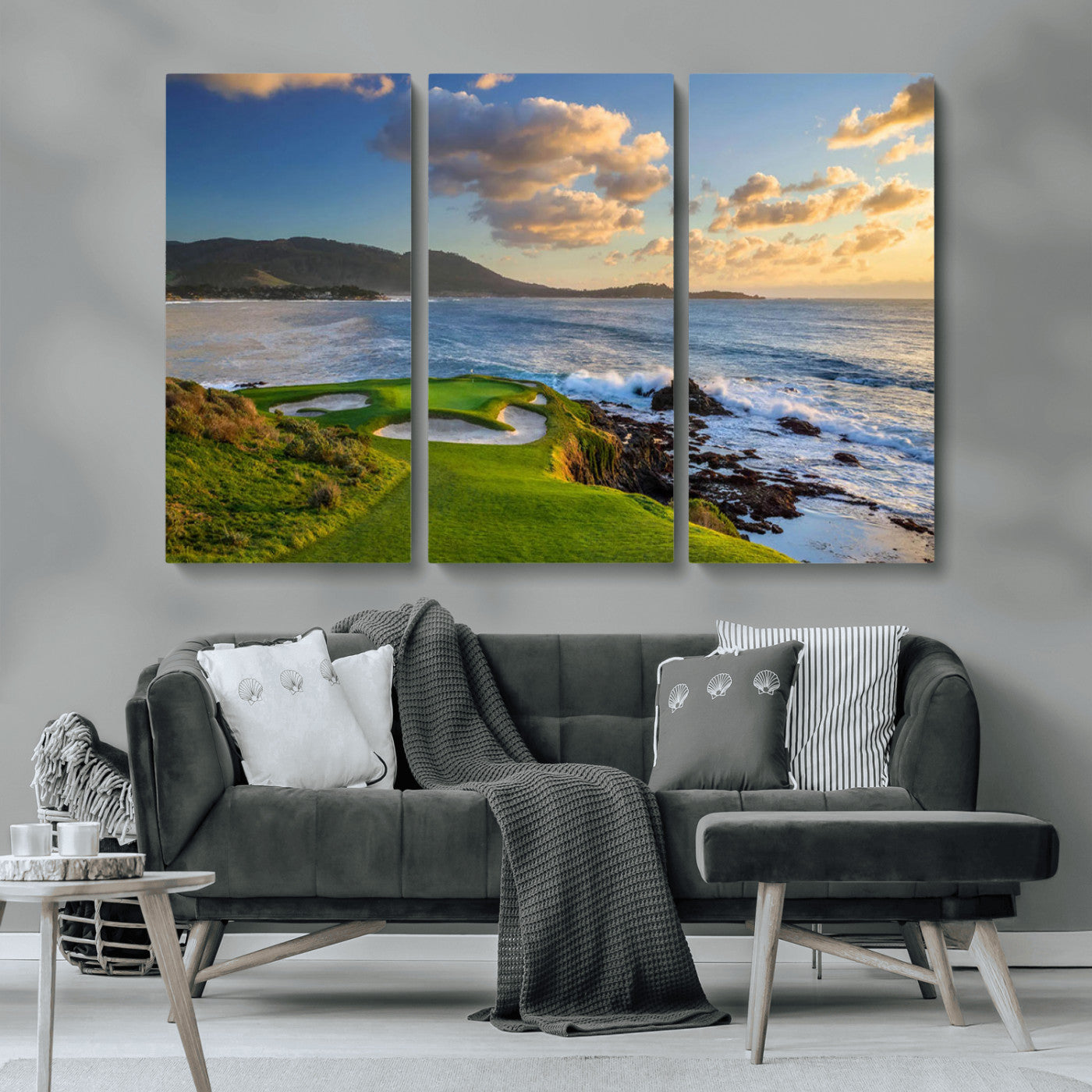 50107048-MGV-CV-36X24-Golf Course Wall Art – Coastal Ocean View Canvas Print, Scenic Fairway Landscape Decor for Office, Man Cave, Bedroom, or Living