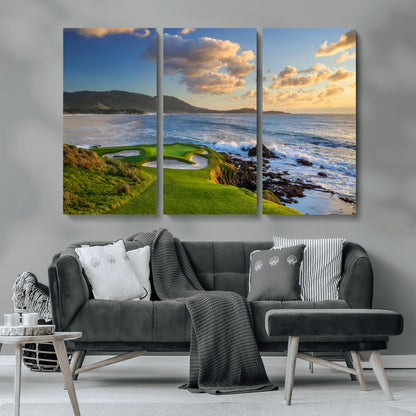 50107048-MGV-CV-36X24-Golf Course Wall Art – Coastal Ocean View Canvas Print, Scenic Fairway Landscape Decor for Office, Man Cave, Bedroom, or Living
