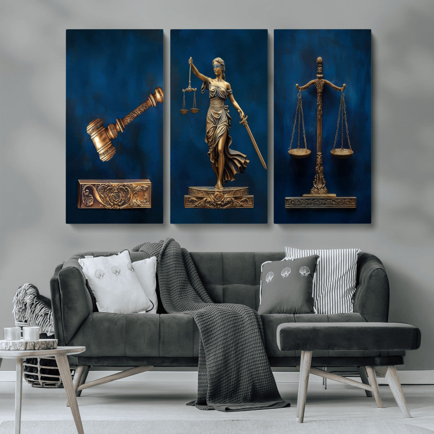 91629053-MGV-CV-36X24-Lady Justice Wall Art – Golden Gavel and Scales Canvas Print, Elegant Legal Office Decor for Lawyers, Judges, Courtroom or Study
