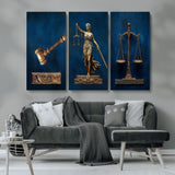 91629053-MGV-CV-36X24-Lady Justice Wall Art – Golden Gavel and Scales Canvas Print, Elegant Legal Office Decor for Lawyers, Judges, Courtroom or Study